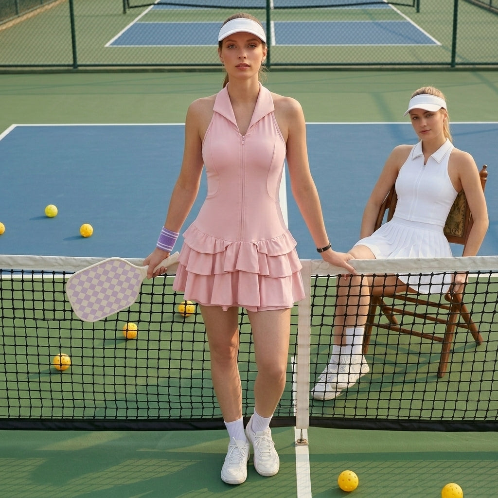 Save $8.9 Triple-Tiered Ruffle Pickleball Dress - Moisture-Wicking Tennis & Activewear with Built-in Shorts