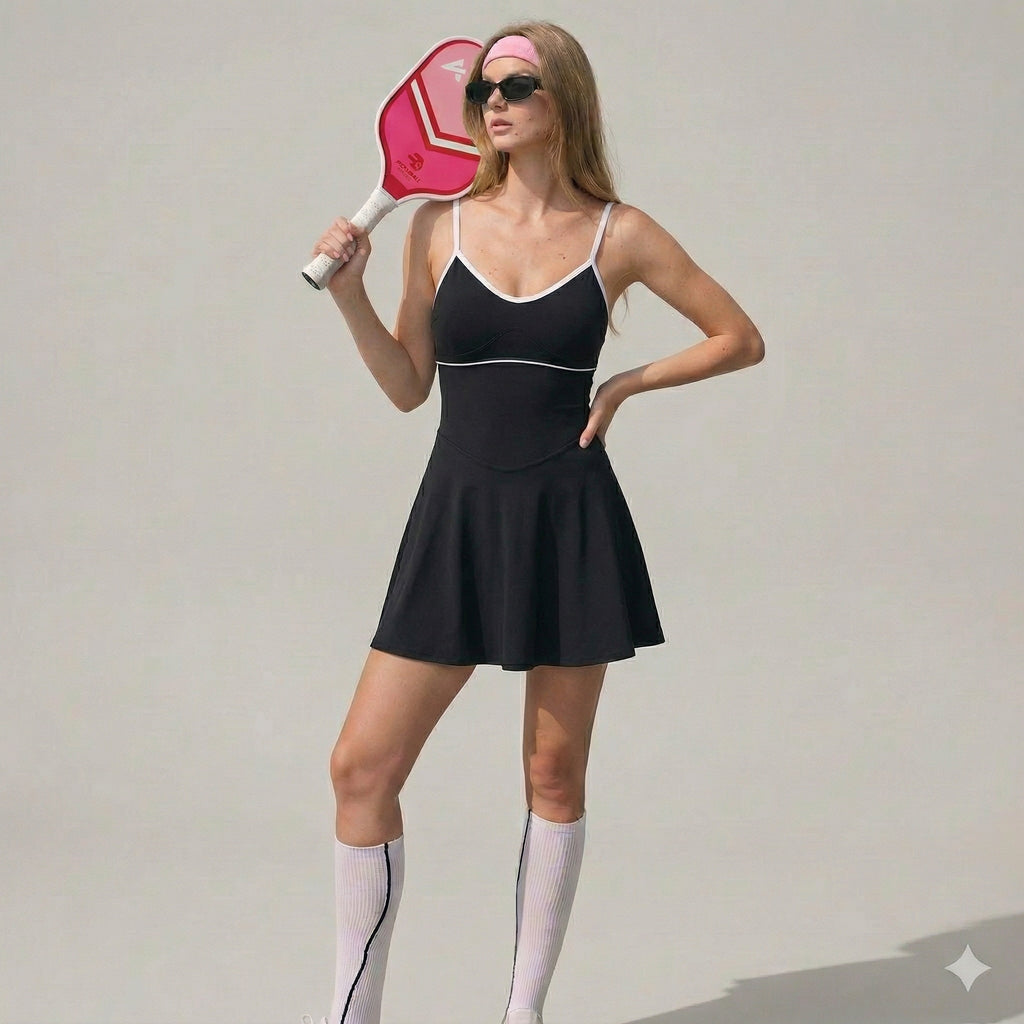 Women's Athletic Pickleball Dress with Shorts & Built-in Bra - Pickleball Skort Dress, Workout Outfit