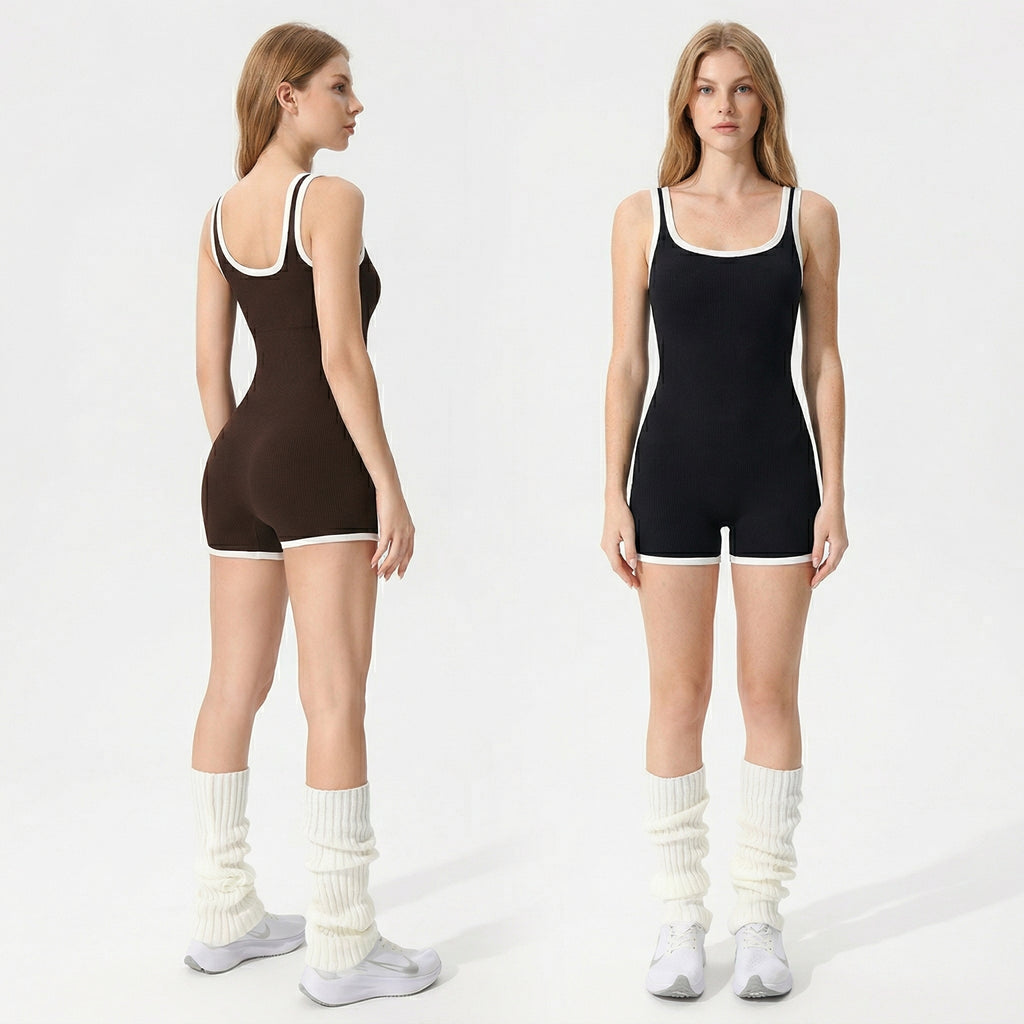 Save $8.9 Retro Contrast Trim Pickleball Unitard - One-Piece Sports Romper for Tennis & Fitness