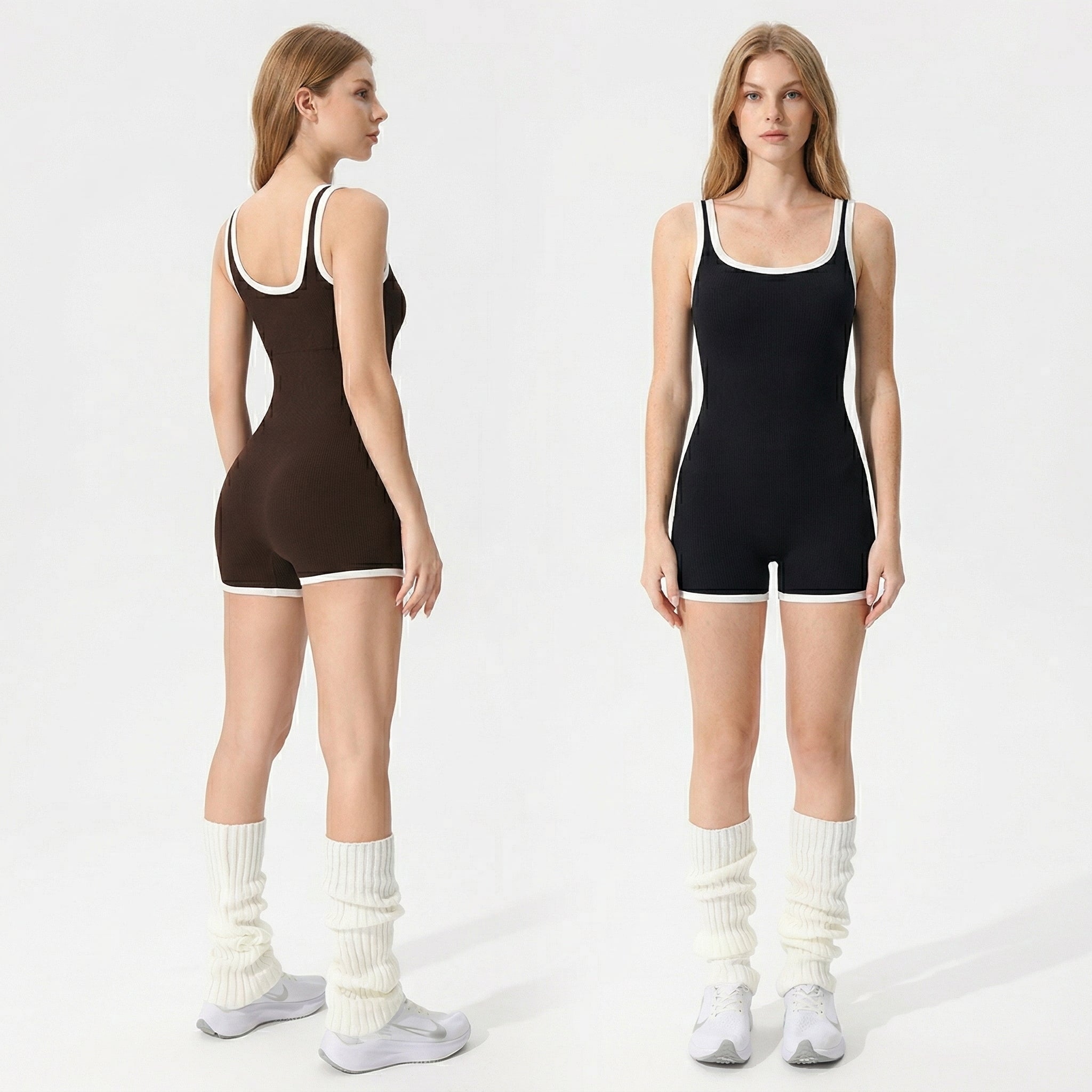 Save $8.9 Retro Contrast Trim Pickleball Unitard - One-Piece Sports Romper for Tennis & Fitness