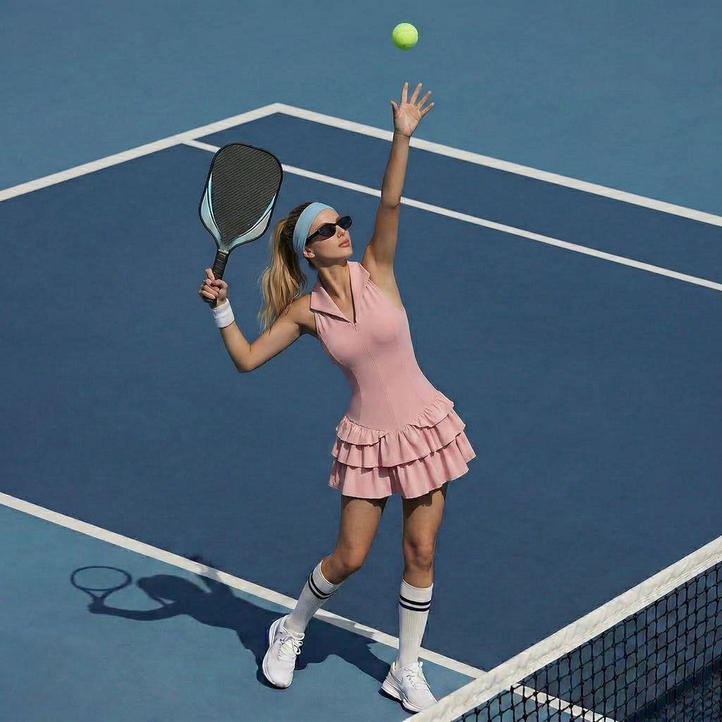 Save $8.9 Triple-Tiered Ruffle Pickleball Dress - Moisture-Wicking Tennis & Activewear with Built-in Shorts
