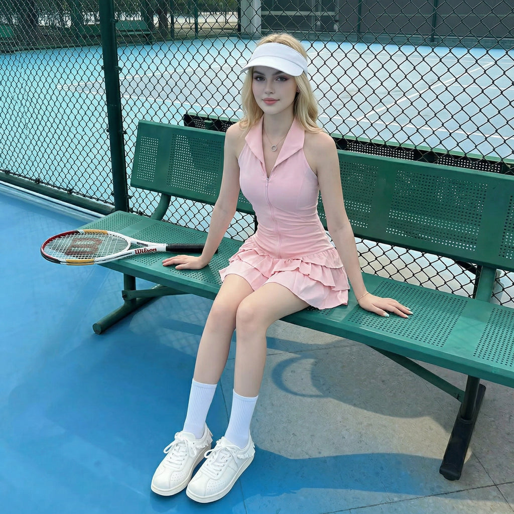 Save $8.9 Triple-Tiered Ruffle Pickleball Dress - Moisture-Wicking Tennis & Activewear with Built-in Shorts