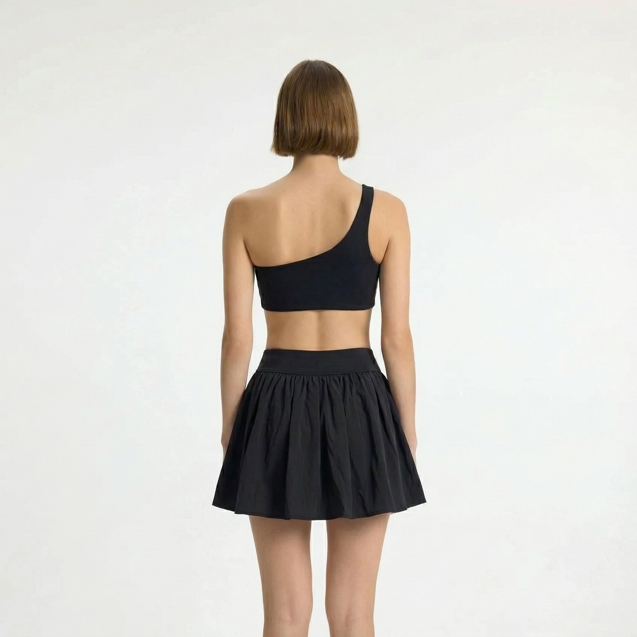 Save $8.9 Activewear Pickleball Outfit - One-Shoulder Floral Sports Bra & Tiered Bubble Skirt