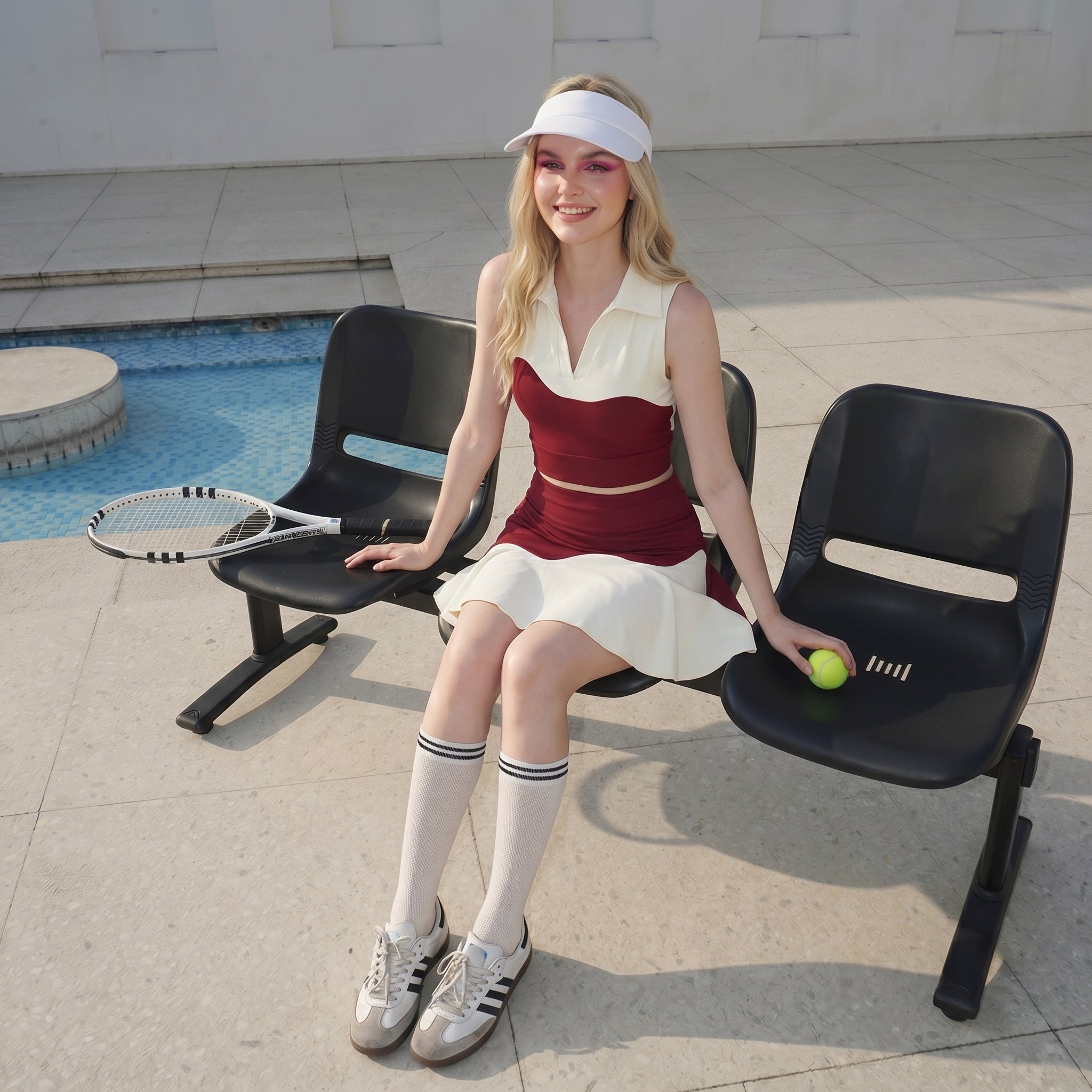 Retro Wave Color-Block Tennis Set | Two-Piece Crop Top & Pleated Skirt。pickleball set pickleball outfit