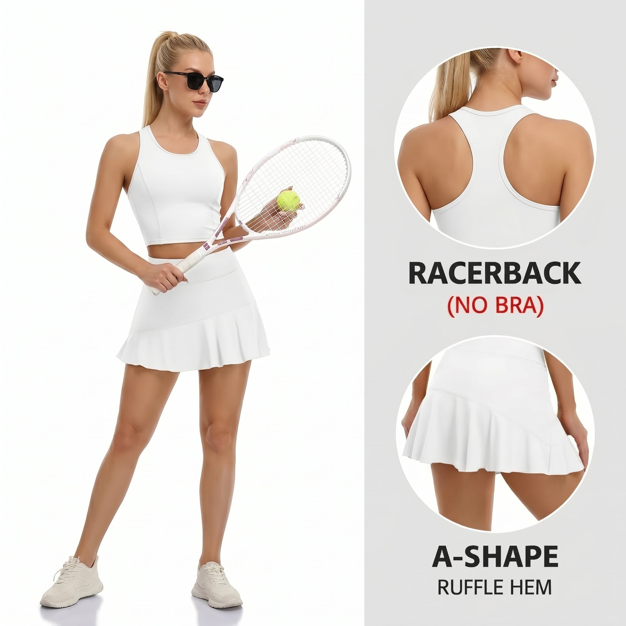 Save $8.9 Women 2 Piece pickleball Dress with Shorts Workout tennis Skirts with Pockets Athletic Dress