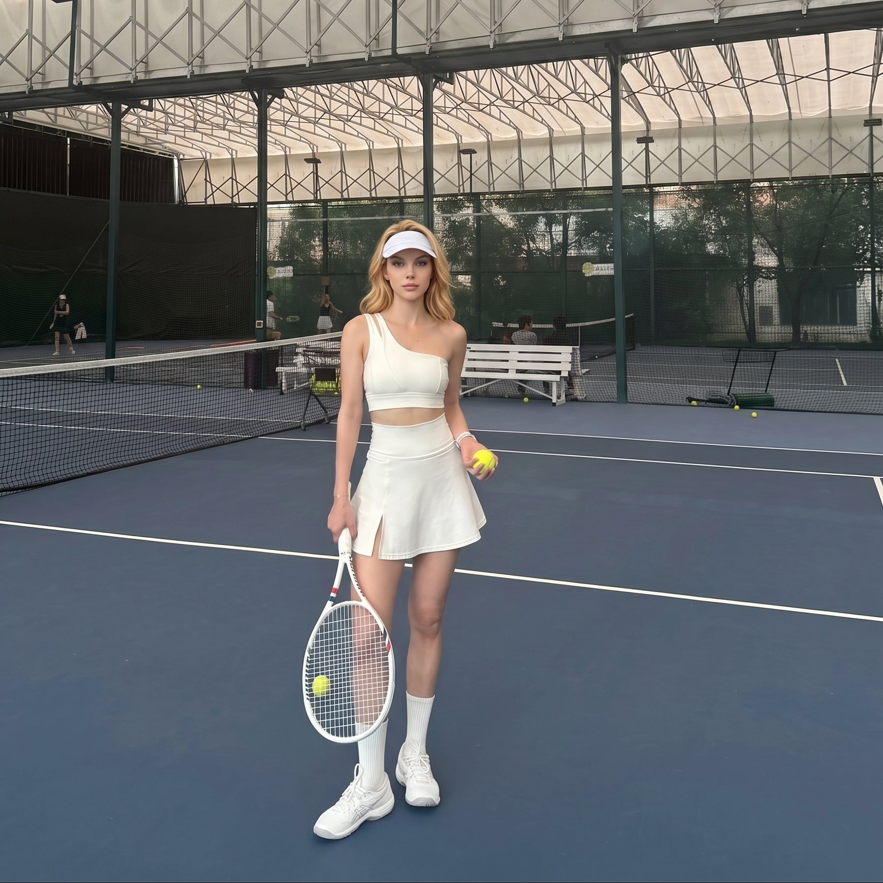Court Club Luxe One-Shoulder Cut-Out Sports Bra - Cloud White