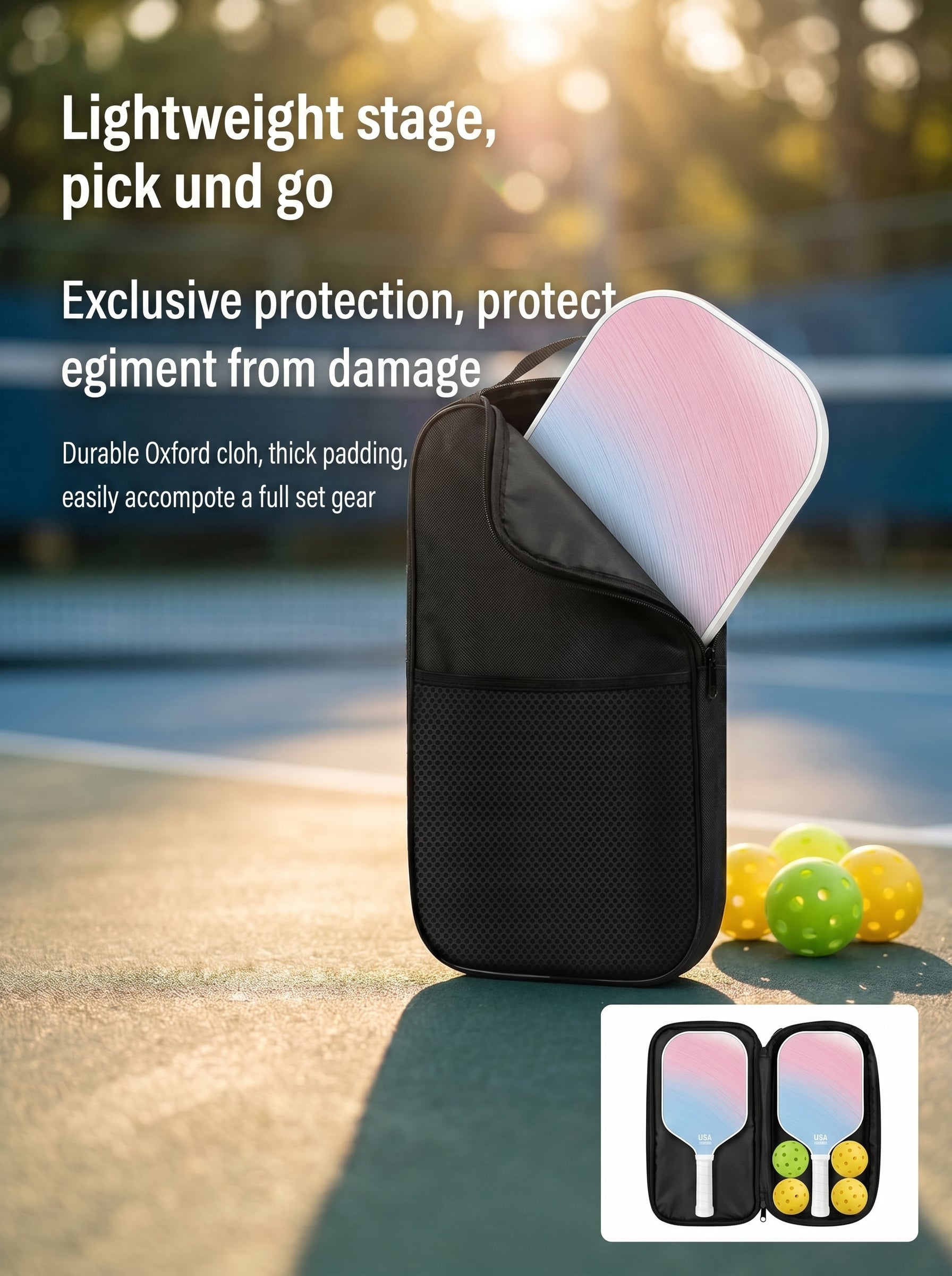 Premium T700 Carbon Fiber Pickleball Paddle Set – Lightweight Honeycomb Core, Gradient Macaron Collection