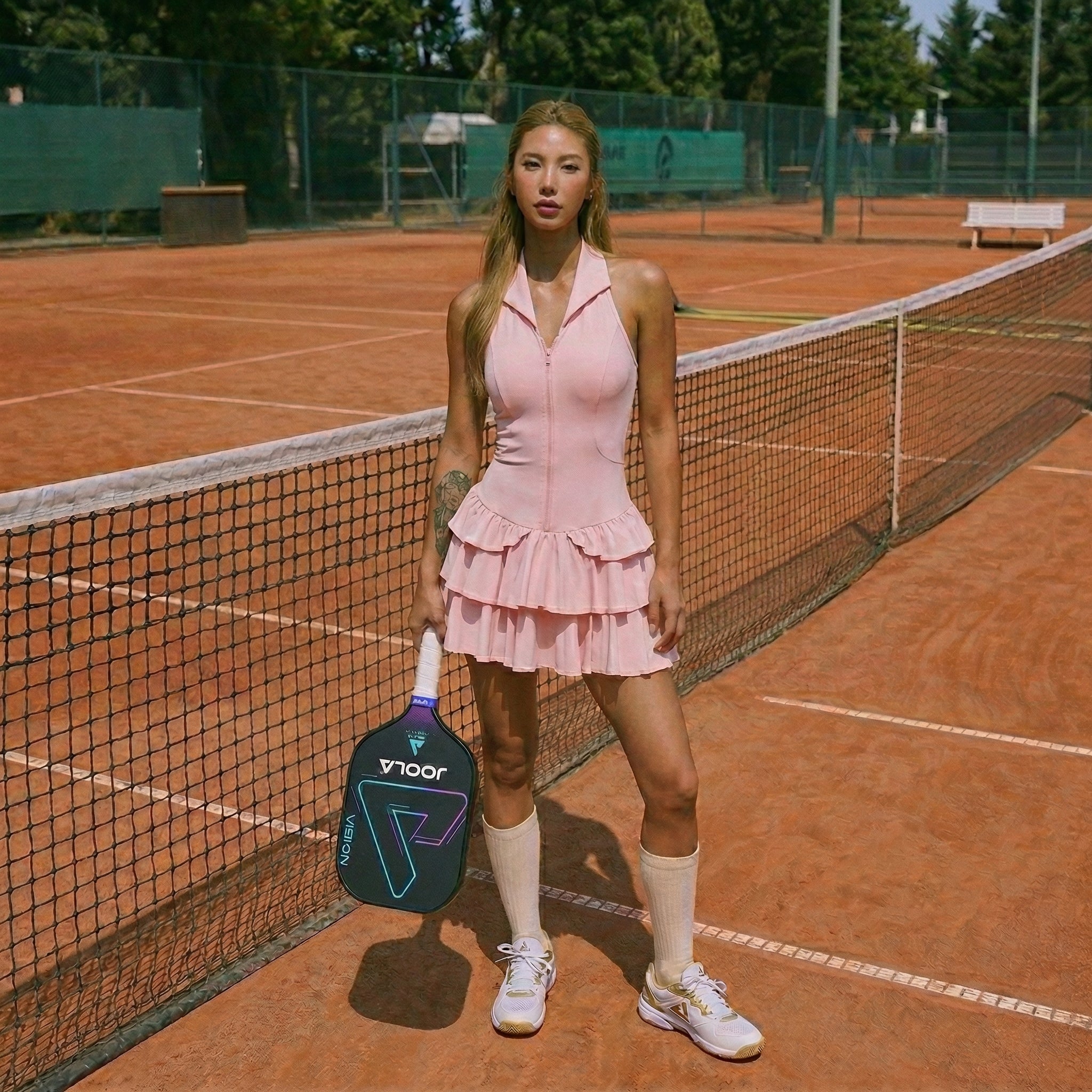 Save $8.9 Triple-Tiered Ruffle Pickleball Dress - Moisture-Wicking Tennis & Activewear with Built-in Shorts