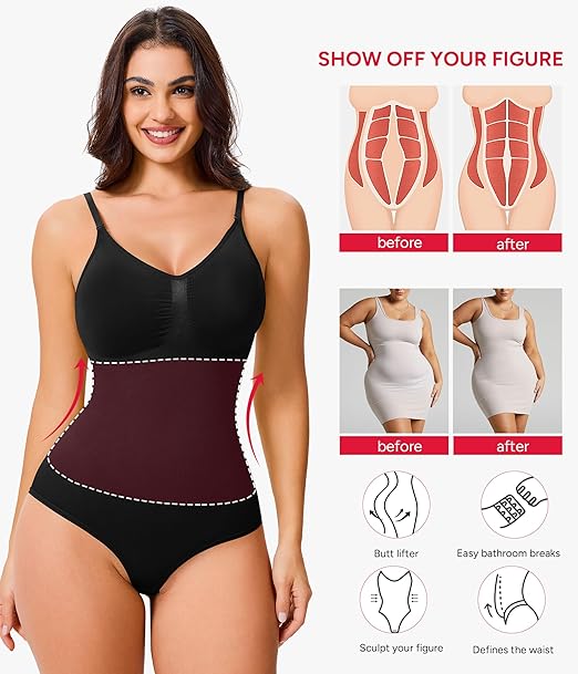 Women's Seamless Shapewear Bodysuit Tummy Control Body Shaper Waist Defining Body Suit