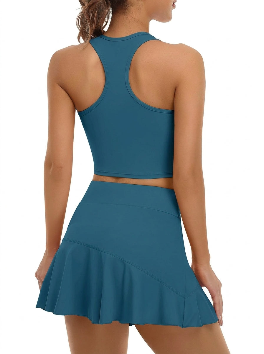 Save $8.9 Women 2 Piece pickleball Dress with Shorts Workout tennis Skirts with Pockets Athletic Dress
